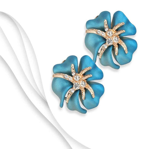 Blue Enamel Rose Crystal Earrings