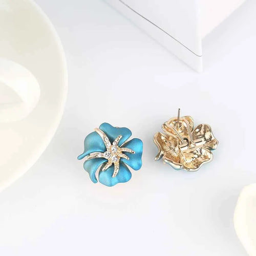 Blue Enamel Rose Crystal Earrings