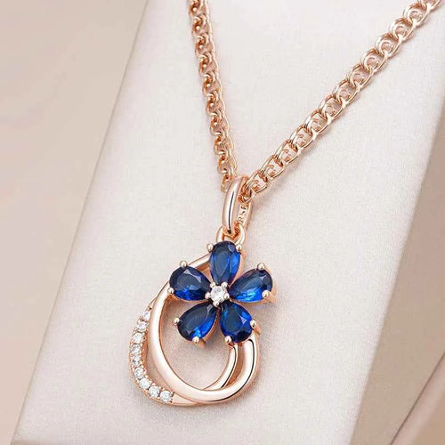 Blue Gemstone Flower Pendant Necklace
