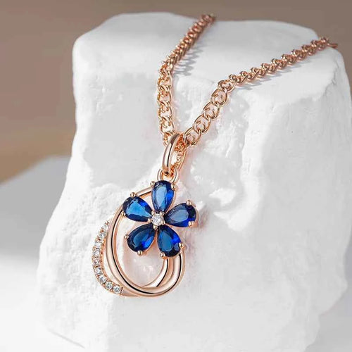 Blue Gemstone Flower Pendant Necklace