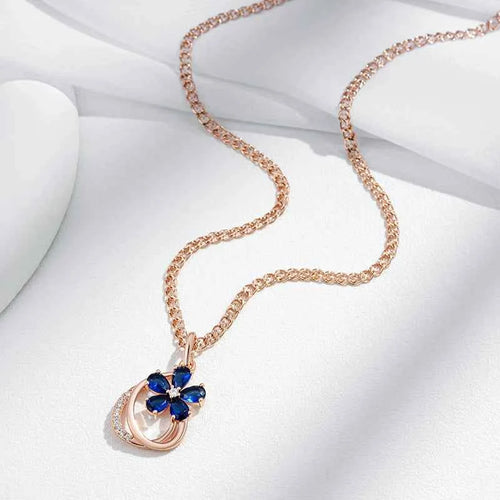 Blue Gemstone Flower Pendant Necklace