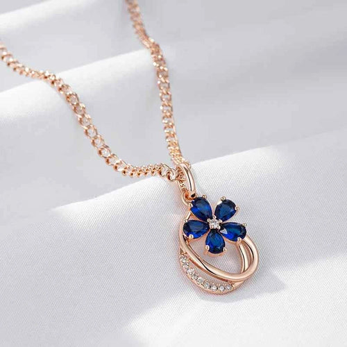 Blue Gemstone Flower Pendant Necklace