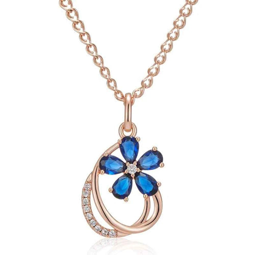 Blue Gemstone Flower Pendant Necklace