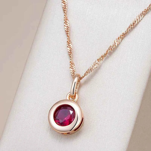 Dark Red Round Gemstone Pendant Necklace