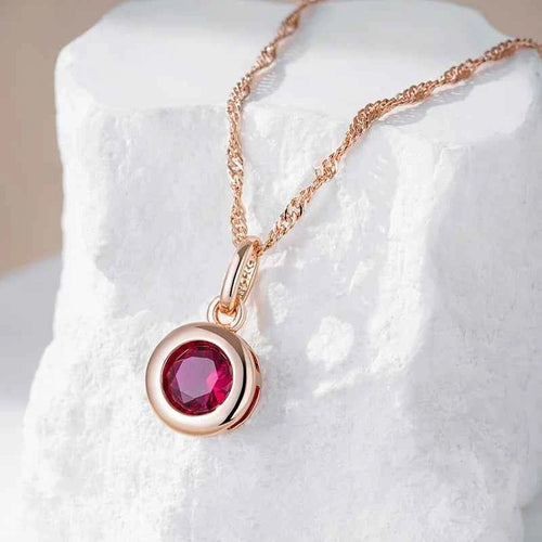 Dark Red Round Gemstone Pendant Necklace