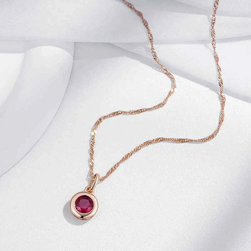 Dark Red Round Gemstone Pendant Necklace
