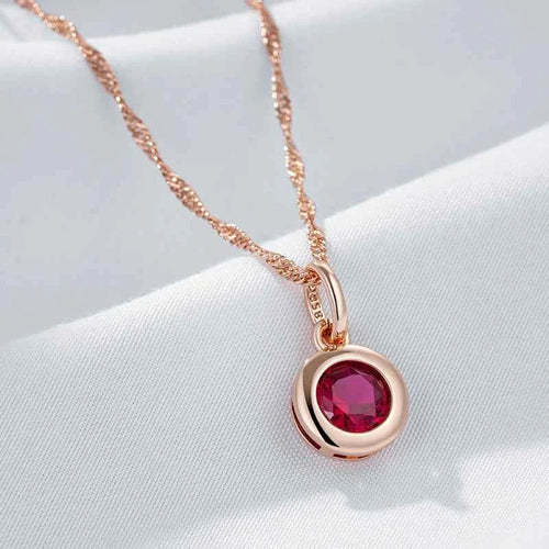 Dark Red Round Gemstone Pendant Necklace