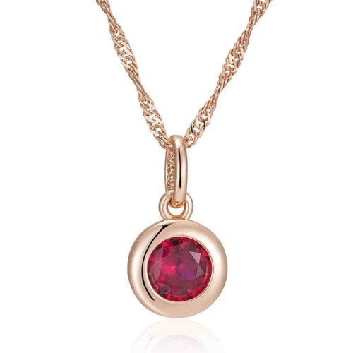 Dark Red Round Gemstone Pendant Necklace