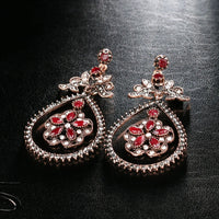 Red Crystal Flower Earrings