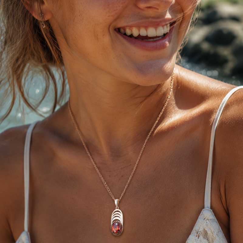 Vintage Red Zircon Layered Pendant Necklace