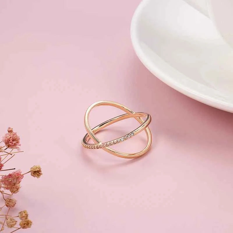 Geometric Cross Pave Zircon Rose Gold Ring