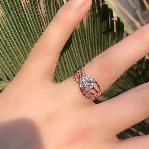 Geometric Cage White Zircon Statement Ring