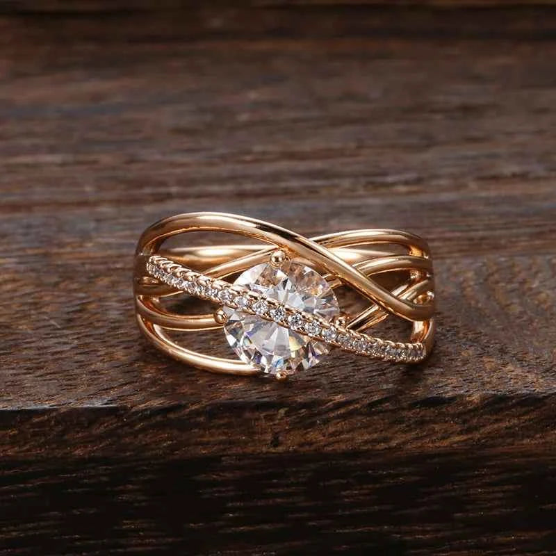 Geometric Cage White Zircon Statement Ring