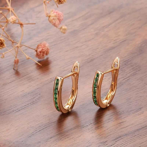 Rose Gold Green Zircon Mini Hoop Earrings