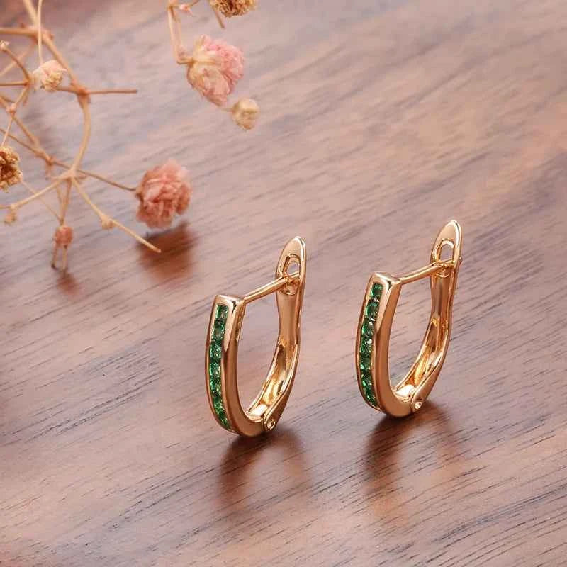 Rose Gold Green Zircon Mini Hoop Earrings