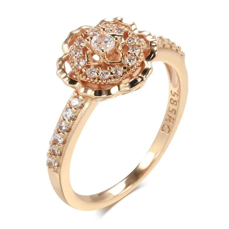Pavé Rose Flower Zircon Rose Gold Ring