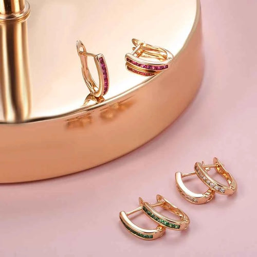 Rose Gold Green Zircon Mini Hoop Earrings
