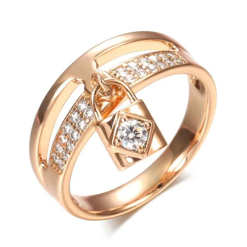 Lock Charm Pavé White Zircon Statement Ring