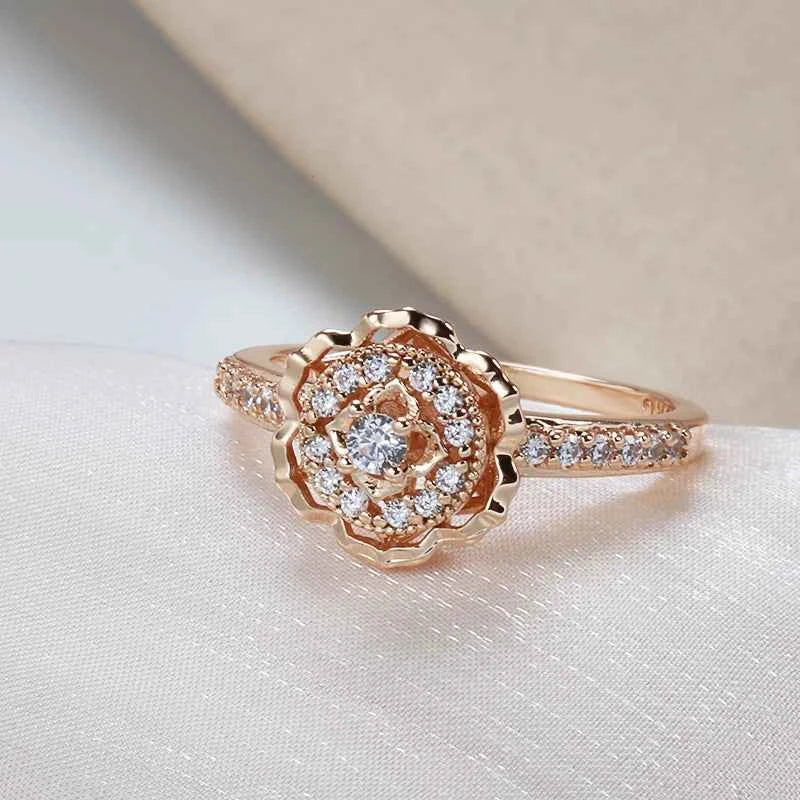 Pavé Rose Flower Zircon Rose Gold Ring