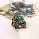 Antique Gold Green Crystal Statement Cocktail Ring