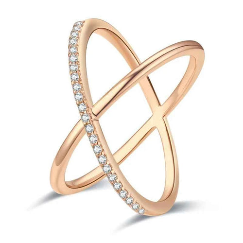 Geometric Cross Pave Zircon Rose Gold Ring