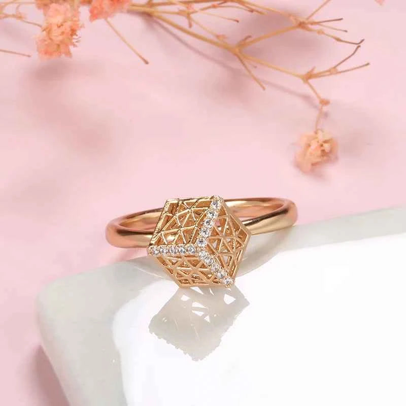 Rose Gold Ring Hollow Pattern Three-Dimensional Square Ring