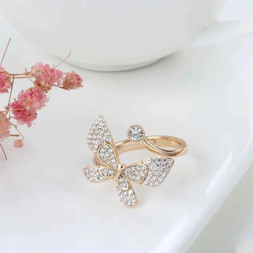 Adjustable Butterfly Pavé White Zircon Ring