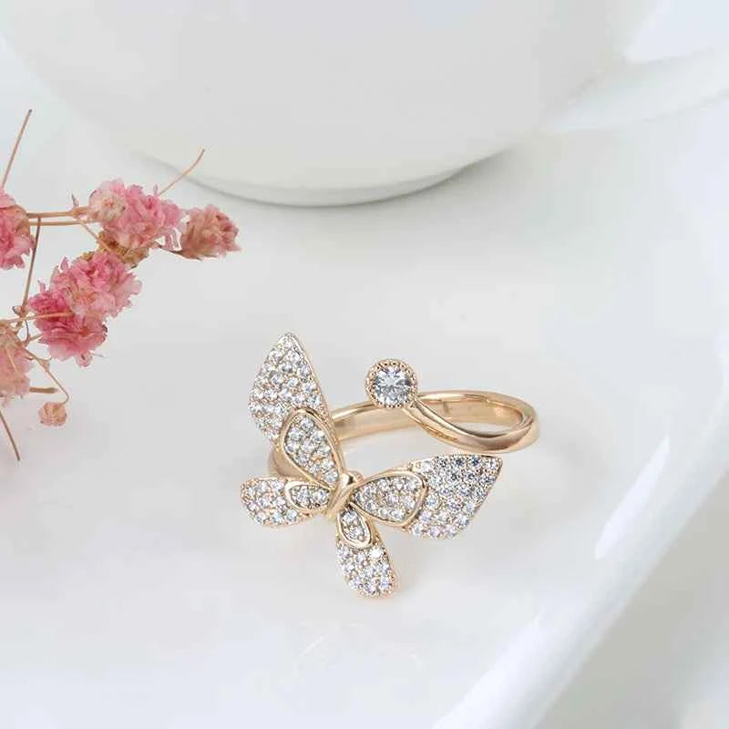 Adjustable Butterfly Pavé White Zircon Ring
