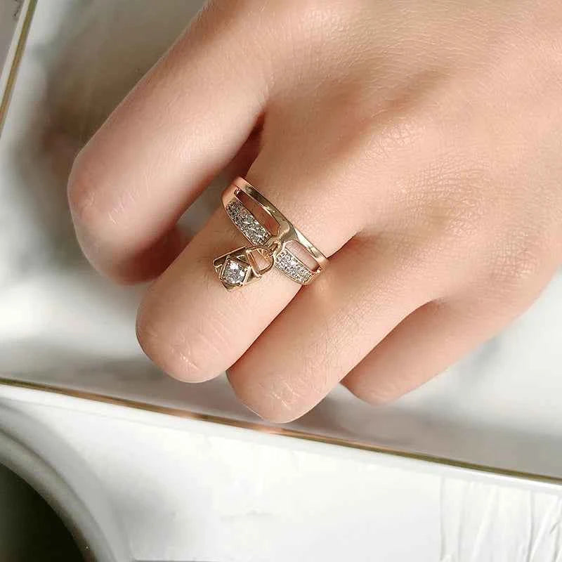 Lock Charm Pavé White Zircon Statement Ring