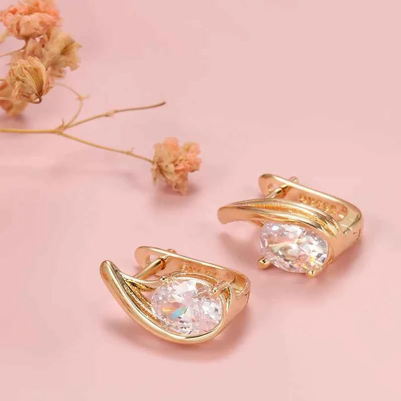 Rose Gold Oval Zircon Twist Drop Earrings