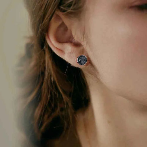 Rose Gold Black Zircon Round Stud Earrings
