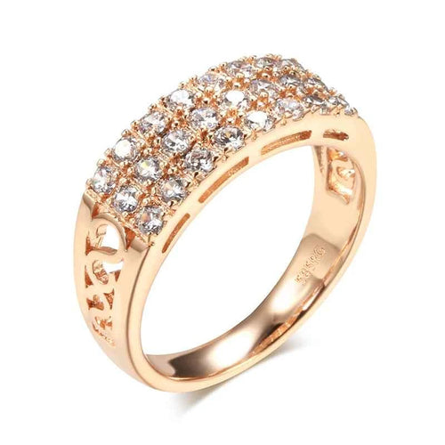 Triple-Row Pavé White Zircon Rose Gold Band