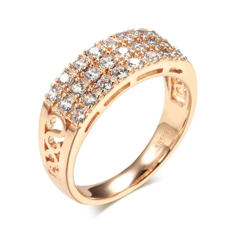 Triple-Row Pavé White Zircon Rose Gold Band