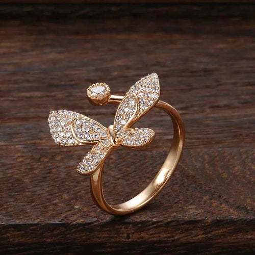 Adjustable Butterfly Pavé White Zircon Ring