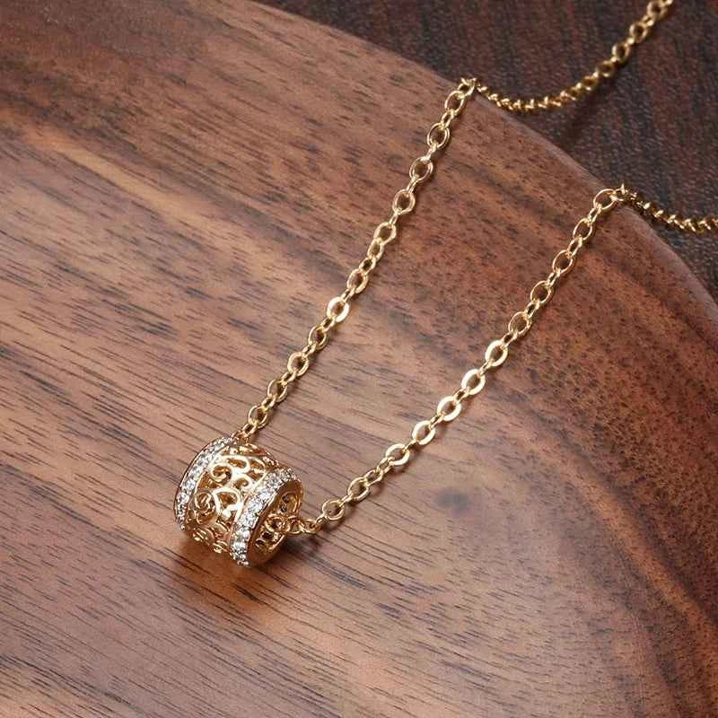 Rose Gold Hollow Flower Barrel Pendant Necklace