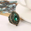 Antique Gold Green Crystal Statement Cocktail Ring