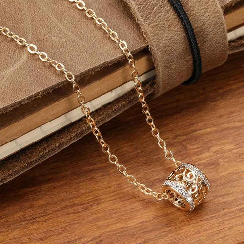 Rose Gold Hollow Flower Barrel Pendant Necklace