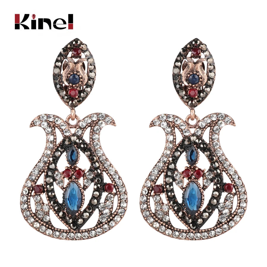 Inlaid Crystal Vintage Blue Big Drop Earrings