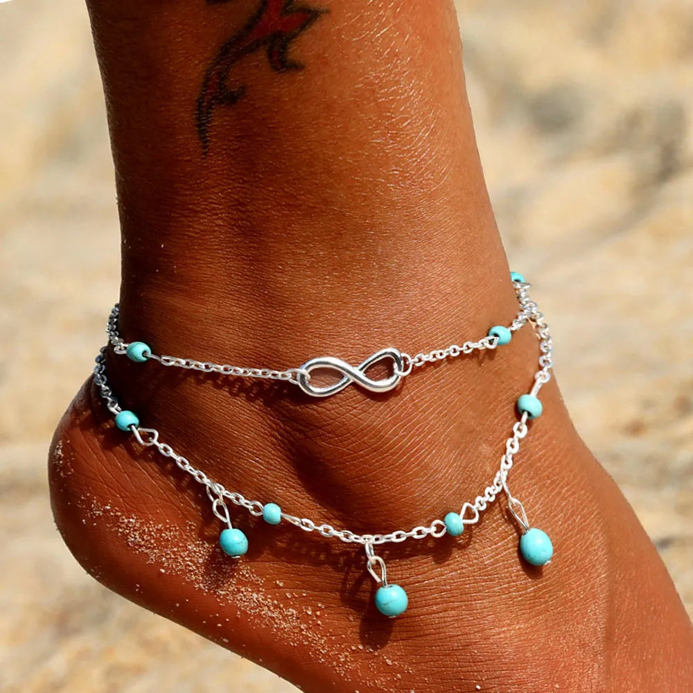 Bohemian Double-Layer Infinity Pendant Anklet