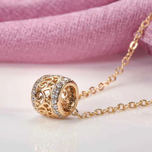 Rose Gold Hollow Flower Barrel Pendant Necklace