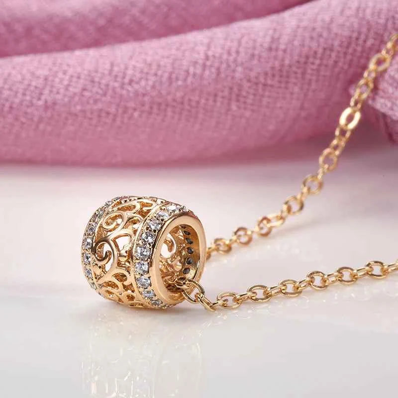 Rose Gold Hollow Flower Barrel Pendant Necklace