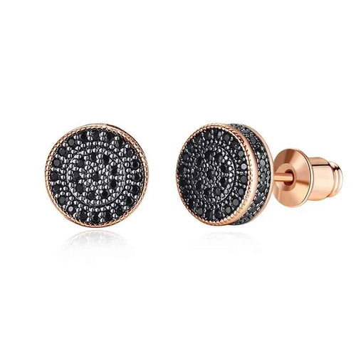 Rose Gold Black Zircon Round Stud Earrings