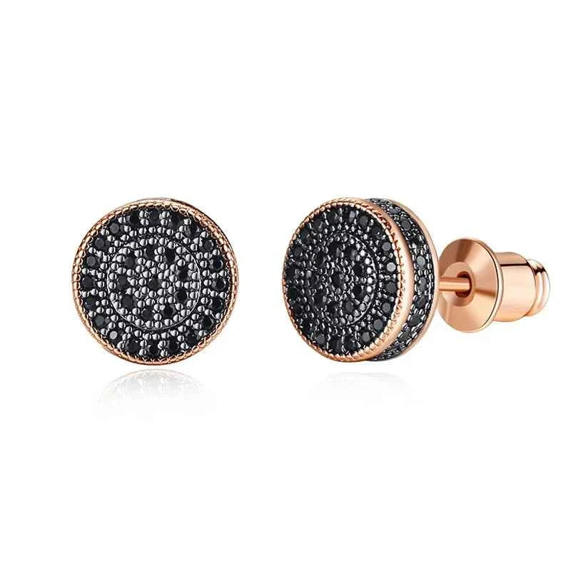 Rose Gold Black Zircon Round Stud Earrings