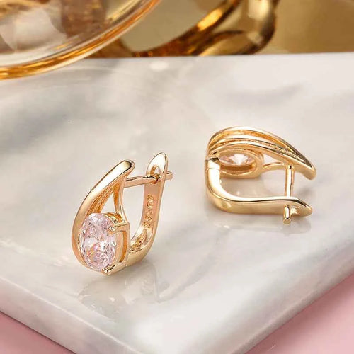 Rose Gold Oval Zircon Twist Drop Earrings