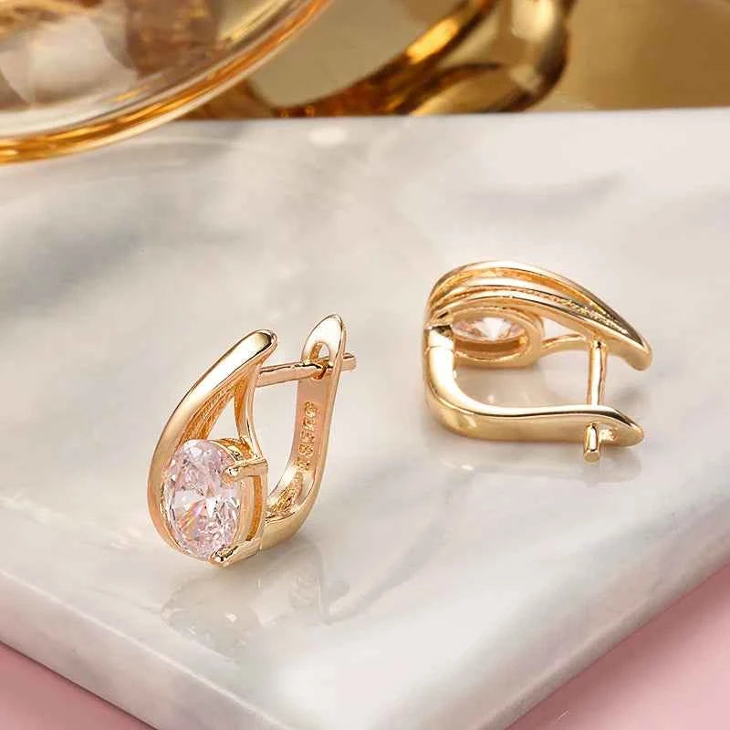 Rose Gold Oval Zircon Twist Drop Earrings