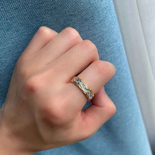 Turquoise Filigree Rose Gold Band Ring