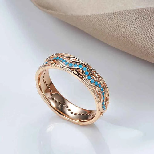 Turquoise Filigree Rose Gold Band Ring