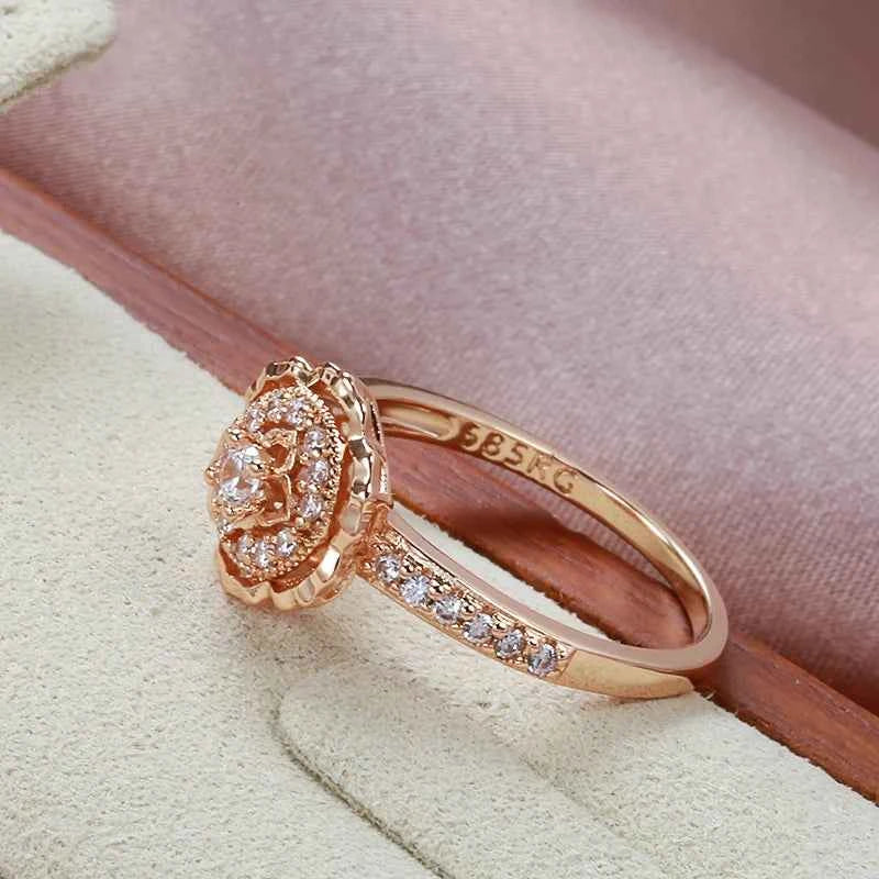 Pavé Rose Flower Zircon Rose Gold Ring