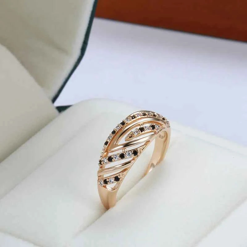 Rose Gold Ethnic Hollow Wave Ring