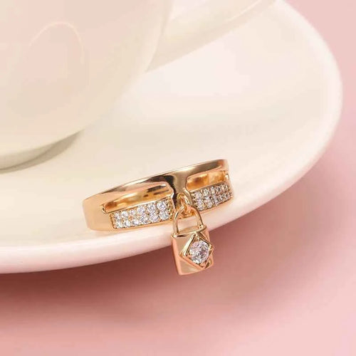 Lock Charm Pavé White Zircon Statement Ring